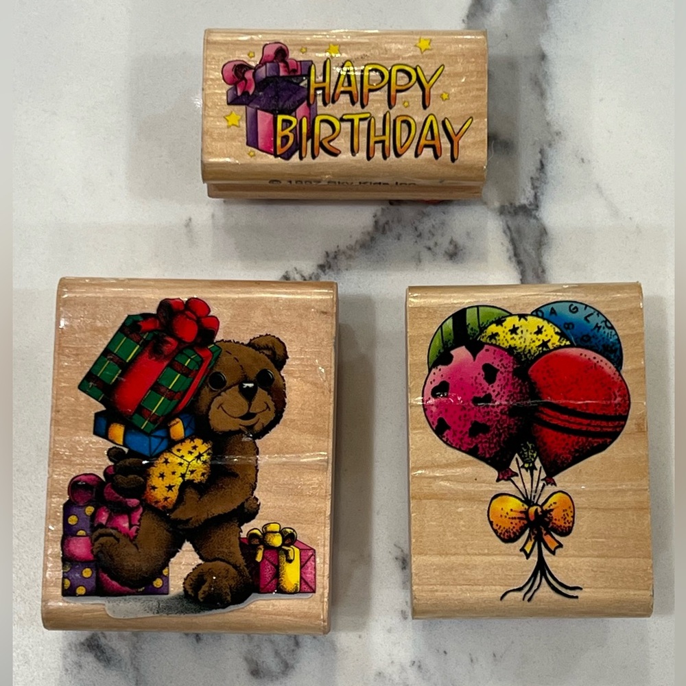 RUBBER STAMPS LOT OF 3: ‘Happy Birthday’ Stamps Bundle from Sky Kids from 1997